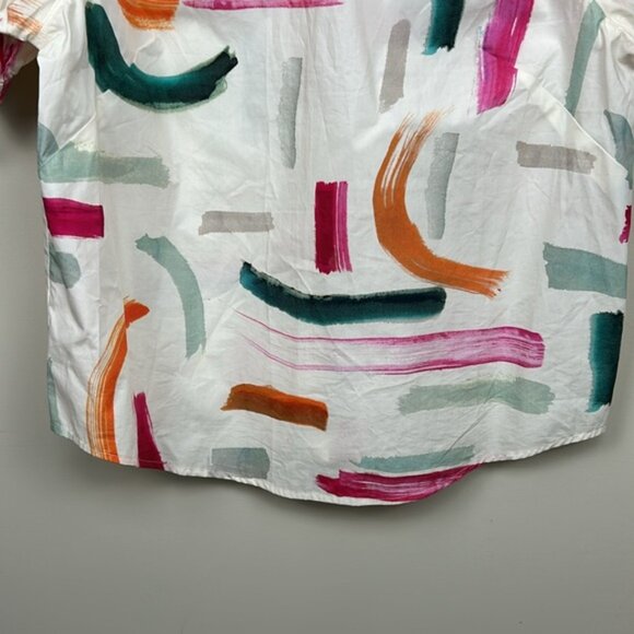 ANTHROPOLOGIE X Aimee Clarke button back brushstroke print short sleeve blouse - Picture 7 of 14